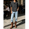image:imageCHARTOU Womens Short Sleeve Denim Shirt Dressy Bow Tie Front Tops Summer Lightweight Button Down Jean BlouseBlack