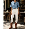 image:imageCHARTOU Womens Short Sleeve Denim Shirt Dressy Bow Tie Front Tops Summer Lightweight Button Down Jean BlouseBlue