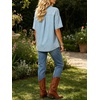 image:imageCHARTOU Womens Short Sleeve Denim Shirt Dressy Bow Tie Front Tops Summer Lightweight Button Down Jean BlouseLight Blue