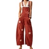image:imageCHARTOU Women Bib Barrel Jeans Overalls Y2k Star Print Baggy Wide Leg Pants Cropped Cargo Denim JumpsuitRed
