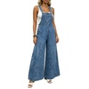 image:imageCHARTOU Women Bib Jeans Overall Sleeveless Denim Jumpsuit Adjustable Straps Y2k Patchwork Wide Leg Baggy PantsBlue