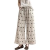 image:imageCHARTOU Women Cotton Linen Wide Leg Pants Casual Elastic High Waist Drawstring Cashew Print Palazzo TrousersLinen