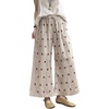 image:imageCHARTOU Women Cotton Linen Wide Leg Pants Casual Elastic High Waist Drawstring Cashew Print Palazzo TrousersRed