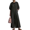 image:imageCHARTOU Women Linen Button Down Wide Leg Jumpsuit Peter Pan Collar 34 Sleeve Beach Palazzo Baggy OverallsBlack
