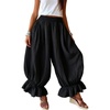 image:imageCHARTOU Women Summer Ruffle Hem Beach Pants Flowy Lantern Wide Leg Trousers Boho Casual Cotton BloomersBlack