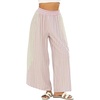 image:imageCHARTOU Women Summer Striped Wide Leg Lounge Pants Boho Eyelet Lace Elastic Waist Beach Palazzo TrousersPink