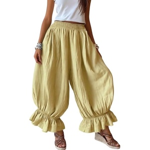image:imageCHARTOU Women Summer Ruffle Hem Beach Pants Flowy Lantern Wide Leg Trousers Boho Casual Cotton BloomersYellow