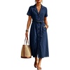 image:imageCHARTOU Womens Casual Denim Shirt Dress Casual Lapel Short Sleeve Button Down Midi Belted Jean Dresses with PocketsDark Blue