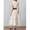 image:imageCHARTOU Women Belted Shirt Long Dress Summer Polka Dot Collared Button Down Tiered Maxi Dress with PocketsWhite