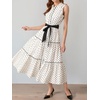 image:imageCHARTOU Women Belted Shirt Long Dress Summer Polka Dot Collared Button Down Tiered Maxi Dress with PocketsWhite