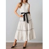 image:imageCHARTOU Women Belted Shirt Long Dress Summer Polka Dot Collared Button Down Tiered Maxi Dress with PocketsWhite