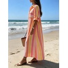 image:imageCHARTOU Women Contrast Striped Button Down Summer Casual Loose Long Shirt Dress with PocketsRed