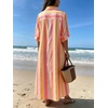 image:imageCHARTOU Women Contrast Striped Button Down Summer Casual Loose Long Shirt Dress with PocketsRed