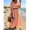 image:imageCHARTOU Women Contrast Striped Button Down Summer Casual Loose Long Shirt Dress with PocketsRed