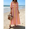 image:imageCHARTOU Women Contrast Striped Button Down Summer Casual Loose Long Shirt Dress with PocketsRed