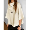 image:imageCHARTOU Women Frog Buttoned Blouse Poncho Stand Collar Half Sleeve Oversized Casual Loose Shirt TopBeige