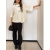 image:imageCHARTOU Women Frog Buttoned Blouse Poncho Stand Collar Half Sleeve Oversized Casual Loose Shirt TopBeige