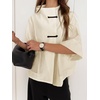 image:imageCHARTOU Women Frog Buttoned Blouse Poncho Stand Collar Half Sleeve Oversized Casual Loose Shirt TopBeige