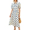 image:imageCHARTOU Women Polka Dot Cotton Shirt Dress Floral Button Down Pleated Waist Flowy Long Dress with PocketsBlue