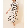 image:imageCHARTOU Women Polka Dot Cotton Shirt Dress Floral Button Down Pleated Waist Flowy Long Dress with PocketsBrown