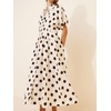 image:imageCHARTOU Women Polka Dot Cotton Shirt Dress Floral Button Down Pleated Waist Flowy Long Dress with PocketsBrown