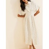 image:imageCHARTOU Women Polka Dot Cotton Shirt Dress Floral Button Down Pleated Waist Flowy Long Dress with PocketsFloral