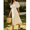 image:imageCHARTOU Women Polka Dot Cotton Shirt Dress Floral Button Down Pleated Waist Flowy Long Dress with PocketsFloral