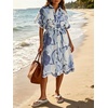 image:imageCHARTOU Women Summer Casual Cotton Linen Floral Print Button Down Long Shirt Dress with BeltBlue