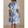 image:imageCHARTOU Women Summer Casual Cotton Linen Floral Print Button Down Long Shirt Dress with BeltBlue