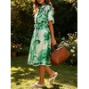 image:imageCHARTOU Women Summer Casual Cotton Linen Floral Print Button Down Long Shirt Dress with BeltGreen