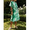 image:imageCHARTOU Women Summer Casual Cotton Linen Floral Print Button Down Long Shirt Dress with BeltGreen