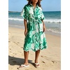 image:imageCHARTOU Women Summer Casual Cotton Linen Floral Print Button Down Long Shirt Dress with BeltGreen