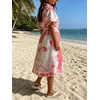 image:imageCHARTOU Women Summer Casual Cotton Linen Floral Print Button Down Long Shirt Dress with BeltPink