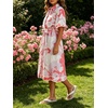 image:imageCHARTOU Women Summer Casual Cotton Linen Floral Print Button Down Long Shirt Dress with BeltPink