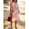 image:imageCHARTOU Women Summer Casual Cotton Linen Floral Print Button Down Long Shirt Dress with BeltPink