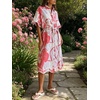 image:imageCHARTOU Women Summer Casual Cotton Linen Floral Print Button Down Long Shirt Dress with BeltPink