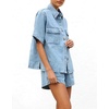 image:imageCHARTOU Women Summer Denim 2 Pieces Outfits Button Down Shirt and Drawstring Shorts SetsBlue