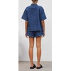 image:imageCHARTOU Women Summer Denim 2 Pieces Outfits Button Down Shirt and Drawstring Shorts SetsDark Blue