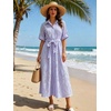 image:imageCHARTOU Womens Eyelet Button Down Shirt Dress Short Sleeve Collared Embroidered Midi Dress Summer Beach Sundress with BeltPurple