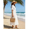 image:imageCHARTOU Womens Eyelet Button Down Shirt Dress Short Sleeve Collared Embroidered Midi Dress Summer Beach Sundress with BeltWhite