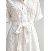 image:imageCHARTOU Womens Eyelet Button Down Shirt Dress Short Sleeve Collared Embroidered Midi Dress Summer Beach Sundress with BeltWhite