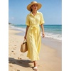image:imageCHARTOU Womens Eyelet Button Down Shirt Dress Short Sleeve Collared Embroidered Midi Dress Summer Beach Sundress with BeltYellow