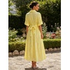 image:imageCHARTOU Womens Eyelet Button Down Shirt Dress Short Sleeve Collared Embroidered Midi Dress Summer Beach Sundress with BeltYellow