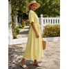 image:imageCHARTOU Womens Eyelet Button Down Shirt Dress Short Sleeve Collared Embroidered Midi Dress Summer Beach Sundress with BeltYellow