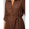 image:imageCHARTOU Womens Linen Blend Shirt Dress Button Down Midi Dress with Pockets Summer Long Sleeve Casual Tunic Dress for WorkBrown