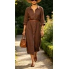 image:imageCHARTOU Womens Linen Blend Shirt Dress Button Down Midi Dress with Pockets Summer Long Sleeve Casual Tunic Dress for WorkBrown