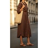 image:imageCHARTOU Womens Linen Blend Shirt Dress Button Down Midi Dress with Pockets Summer Long Sleeve Casual Tunic Dress for WorkBrown