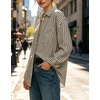 image:imageCHARTOU Womens Oversized Striped Button Down Shirt Casual Long Sleeve Blouse Loose Fit VNeck Tunic Tops for Work BeachBlack