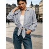 image:imageCHARTOU Womens Oversized Striped Button Down Shirt Casual Long Sleeve Blouse Loose Fit VNeck Tunic Tops for Work BeachBlue