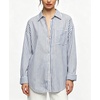 image:imageCHARTOU Womens Oversized Striped Button Down Shirt Casual Long Sleeve Blouse Loose Fit VNeck Tunic Tops for Work BeachBlue